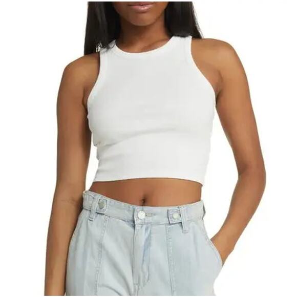 New BP. NORDSTROM Women's White Blanc Rib Crop Tank Top Size M - Picture 1 of 8